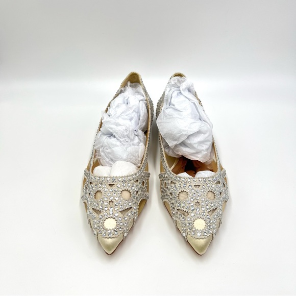 Badgley Mischka BHLDN Size 8 Gigi Point Toe Jeweled‎ Ivory Ballet Flats Shoes - Picture 4 of 13
